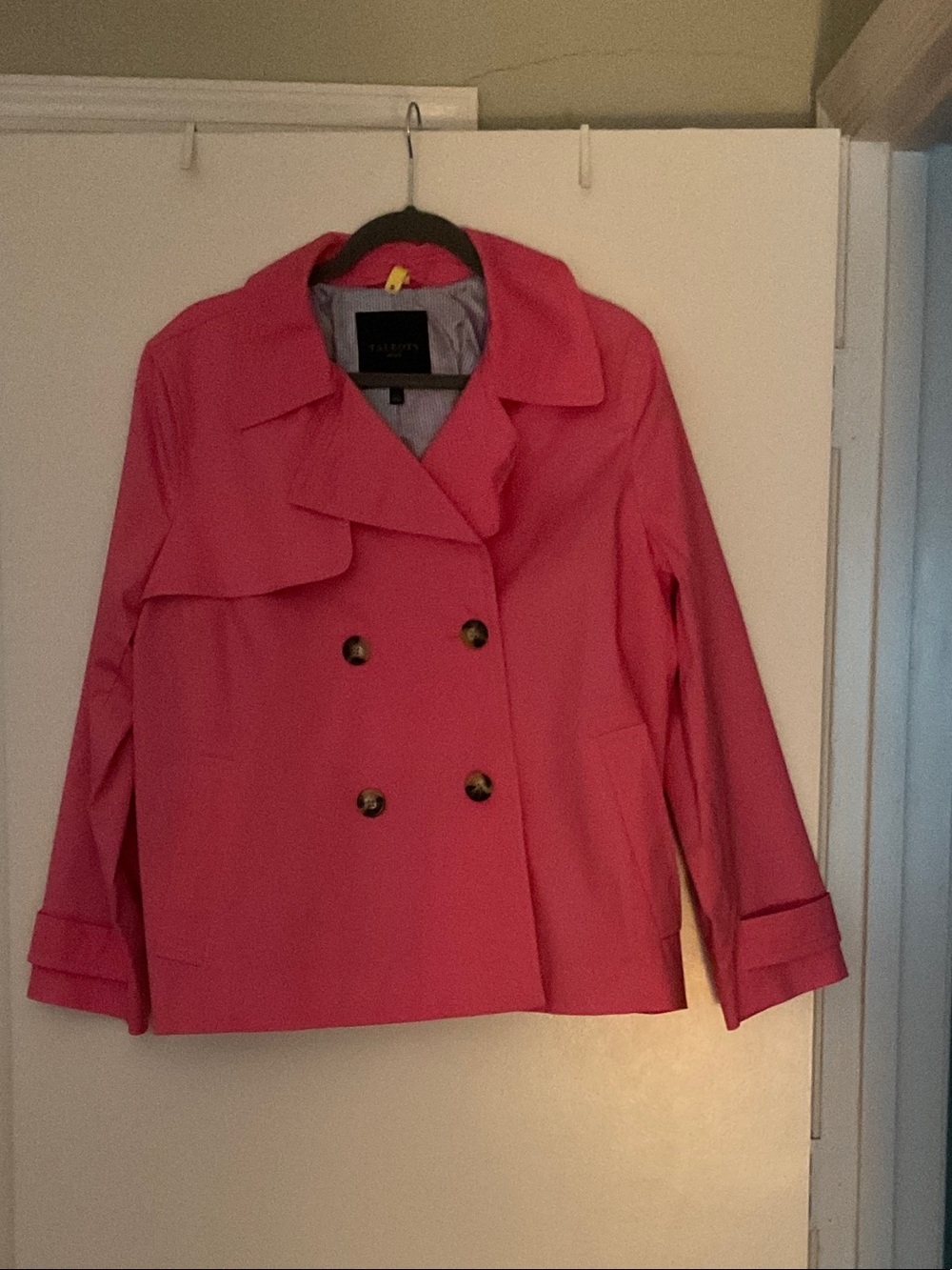 Talbots Bright Pink Double-Breasted Short Trench